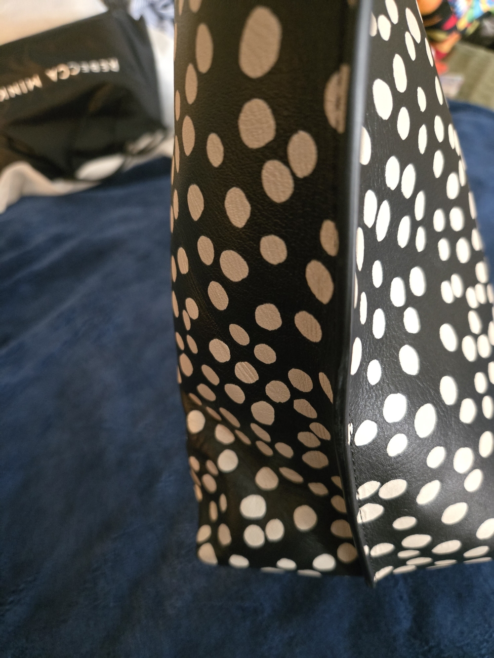 Rebecca Minkoff Black Leather Tote with Cream/White Polka Dot Print. Like New! - Picture 9 of 15